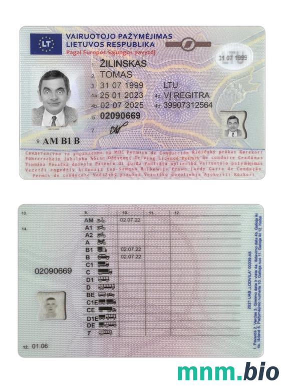 Litwa prawo jazdy 2023-obecniew formacie PSD, ze wszystkimi czcionkami